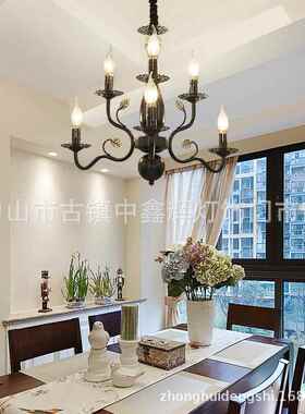 双工酒层欧式蜡烛DSU吊灯6头吸顶餐厅灯具客厅卧复室古店程铁艺灯