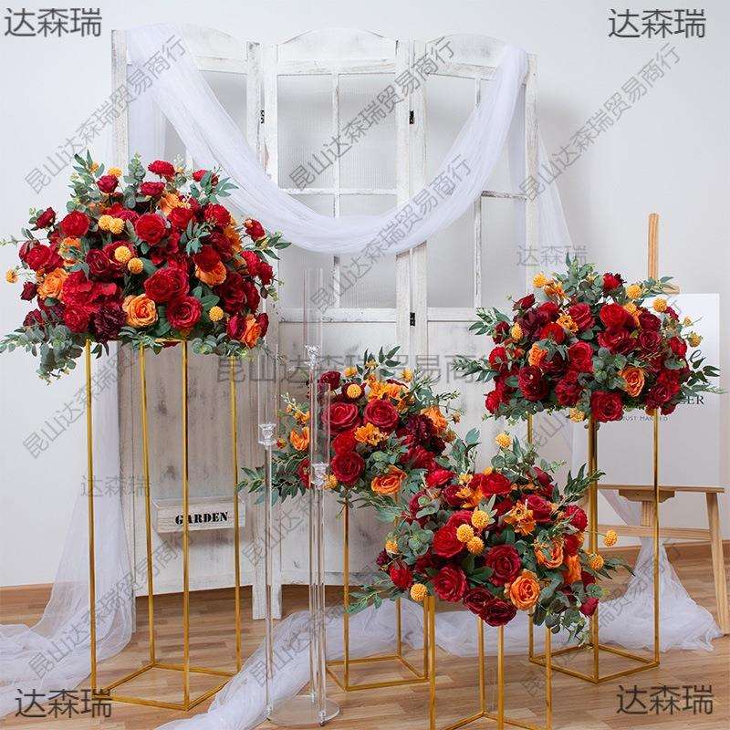 新款欧式花球婚礼舞台t台几何架布置路引花橱窗展厅餐桌装饰假花