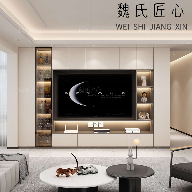 客厅满墙电视柜一体背景墙组合柜墙柜新款储物柜定制实木柜子家用