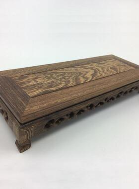 鸡翅木脚加长方形矮底摆件木石托质花瓶座ZZ-089花盆实木奇底座