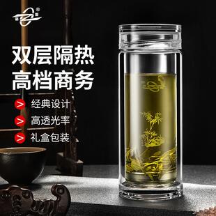 诺亚口杯养生水晶杯双层玻璃泡茶杯真空隔热加厚办公室可携式水杯