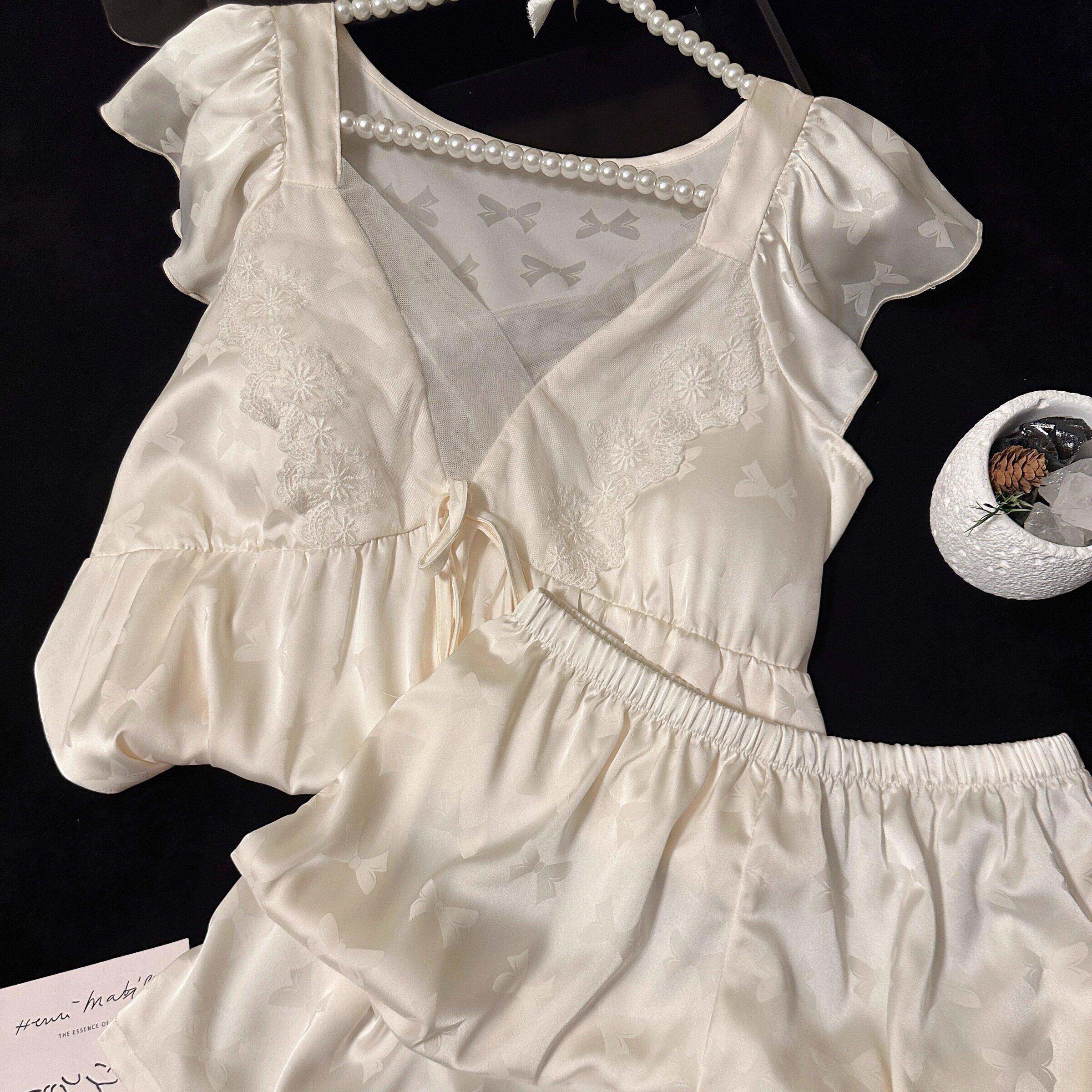 2026新款超火夏季凉感冰丝V领睡衣女士家居服纯欲风家居服两件套