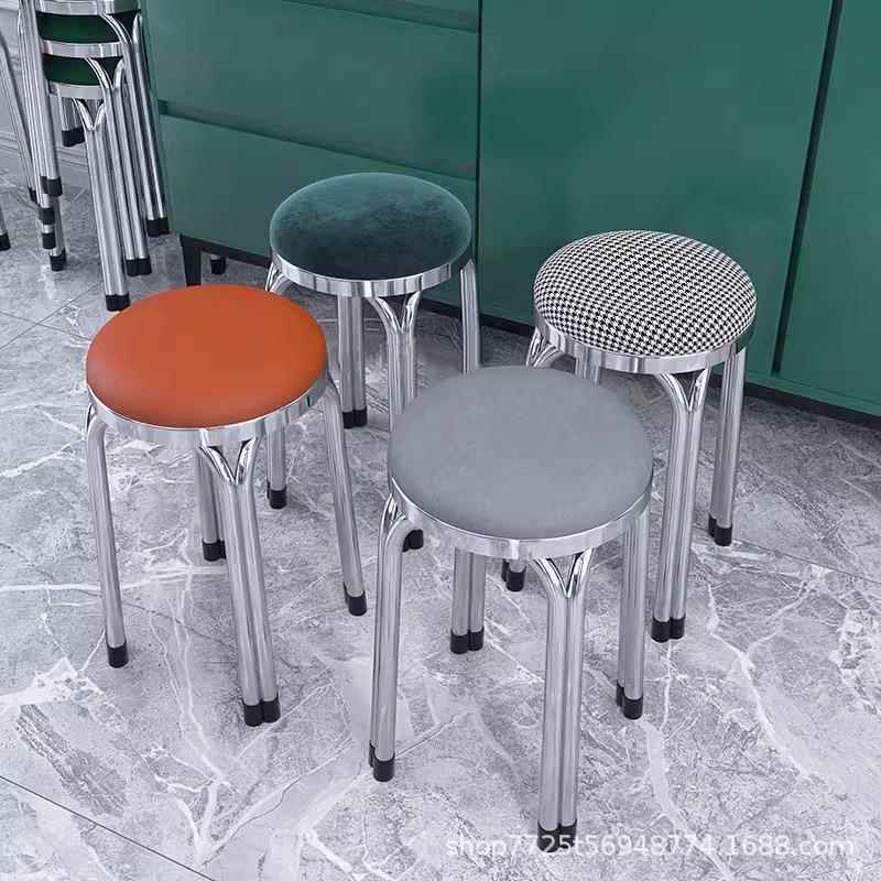 不锈钢圆凳约餐家用凳子856869折板叠实用高凳简子结实客厅可叠厅