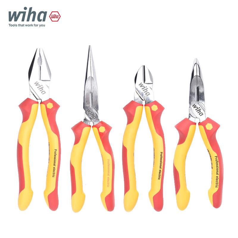老德国w丝口iha威汉钳子电工专用进口绝缘尖嘴钳钢虎钳斜wiha(德