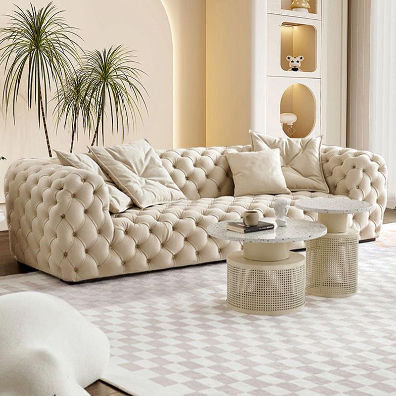 意式轻奢奶油风沙发小户型客厅现直排设计师法式全拉扣布艺沙发