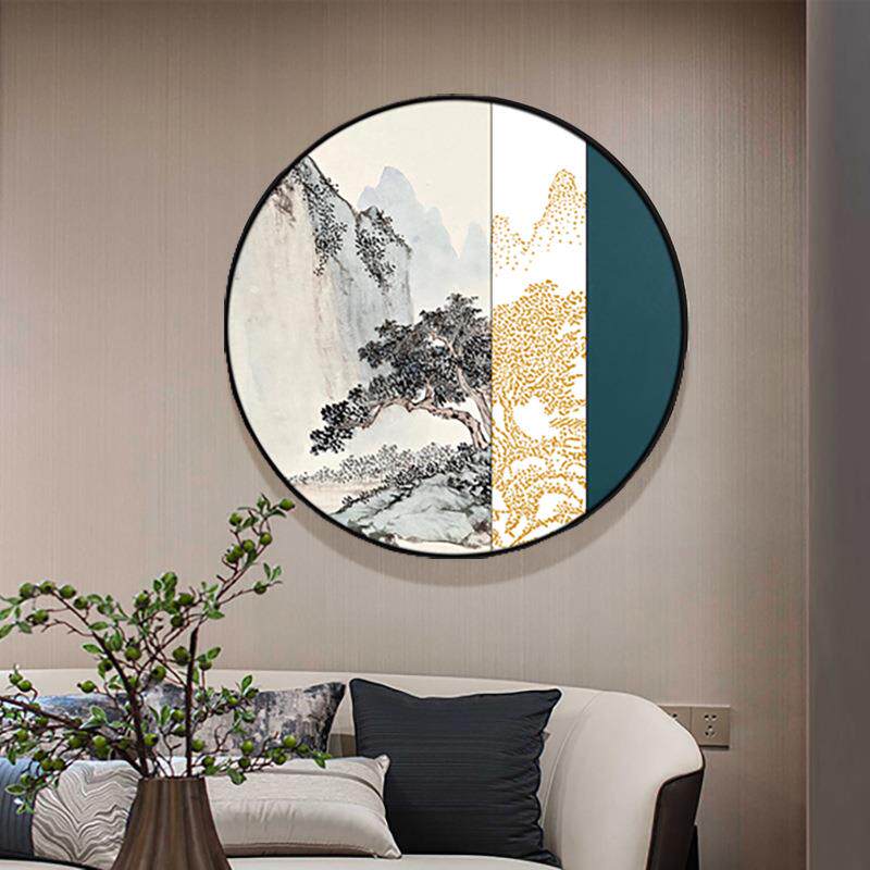 松柏廊之茂新CDD画中式装饰画圆形抽象山水松树头画卧室床挂走壁
