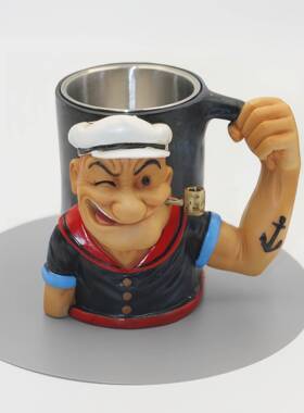新品3DPopeyePowerMug大力水手男人力量杯家居咖啡杯摆件礼物