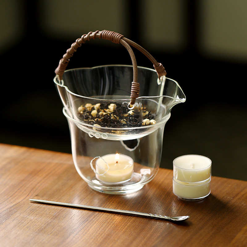 公道海藤编暖杯公道茶蜡烛玻璃烤温杯茶杯硼硅茶茶器耐热高泡茶