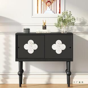 玄关柜法式 饰柜入户走廊过道尽头柜复古 黑色超薄极窄客厅玄关台装