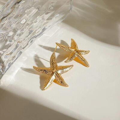 18K Gold Plated Stainless Steel Starfish Stud Earrings Anti