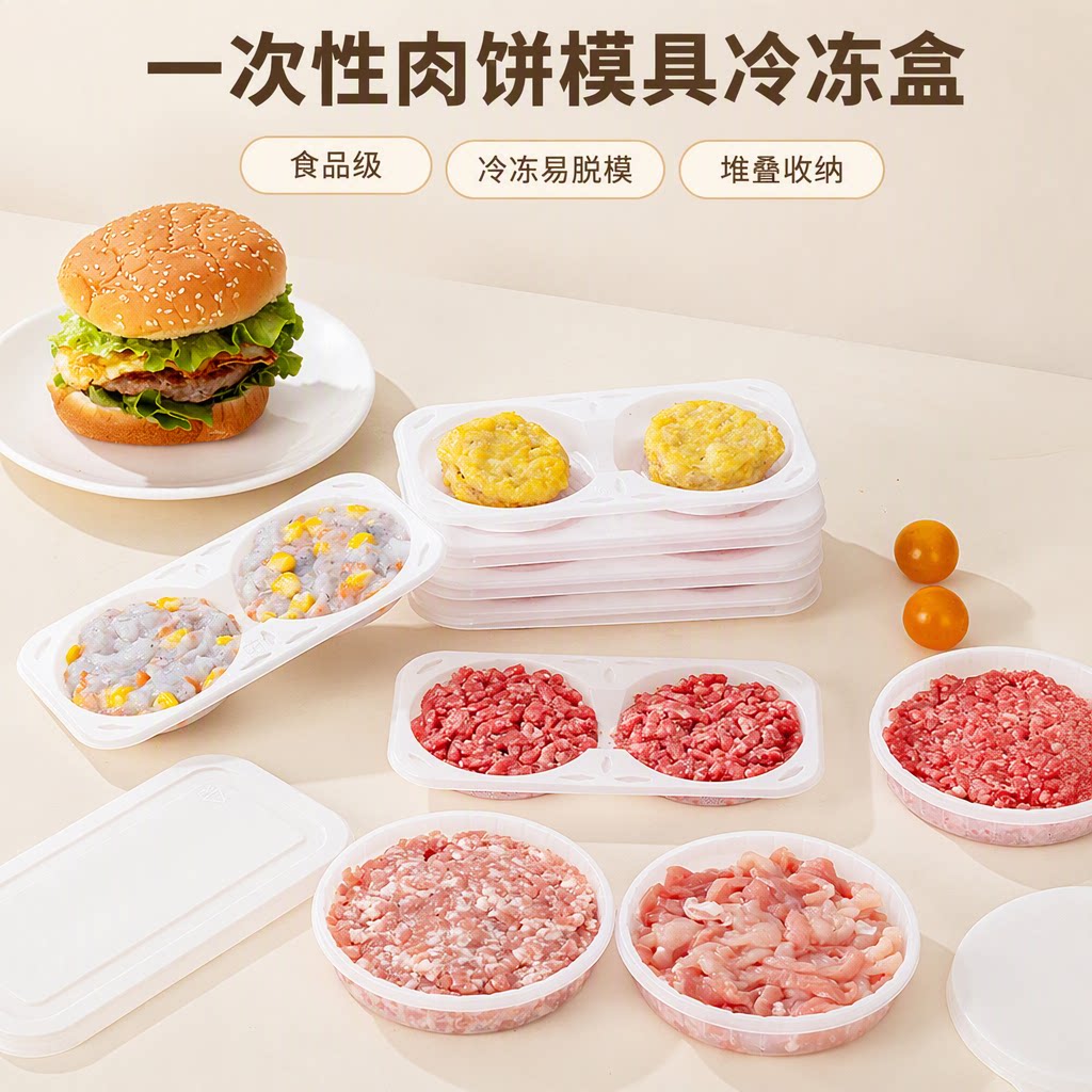 一次性肉饼模具冷冻盒食品级自制鲜虾饼分装盒厨房冰箱辅食保鲜盒
