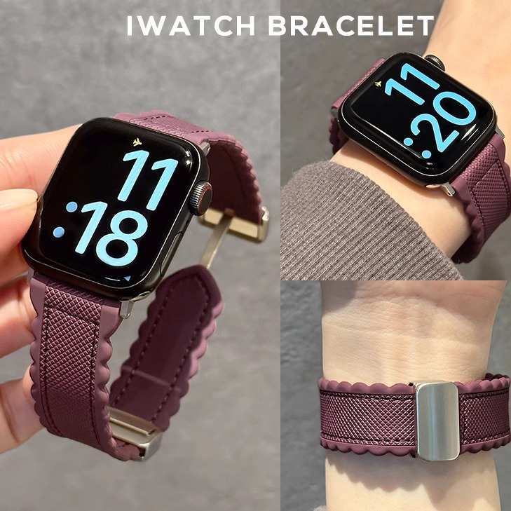 适用applewatch9表带iwatch8夏天新款硅胶折叠扣磁吸贴皮运动男女