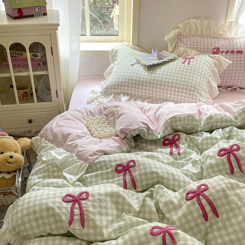 8棉水洗件套.被套三件套边款1花5m12025.蝴蝶结ins韩式新款四宿舍