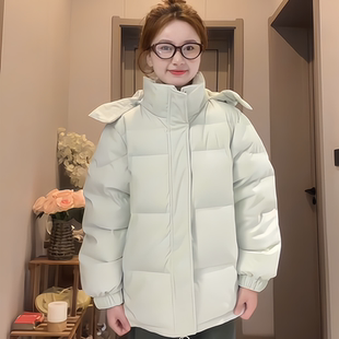 连帽羽绒棉袄女冬2024年新款 韩国高级感短款 小个子宽松加厚面包服