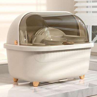 北欧新款厨房置地式PP带盖碗柜 防尘可沥水带盖大容量碗架碗碟架