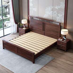 乌木实木床气新中式 1.8m双人床主卧婚床G031.金5m济型压高箱储经