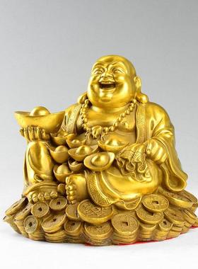 全黄铜元宝弥勒佛像家用装饰品笑佛摆件客厅电视柜工艺品中式礼品