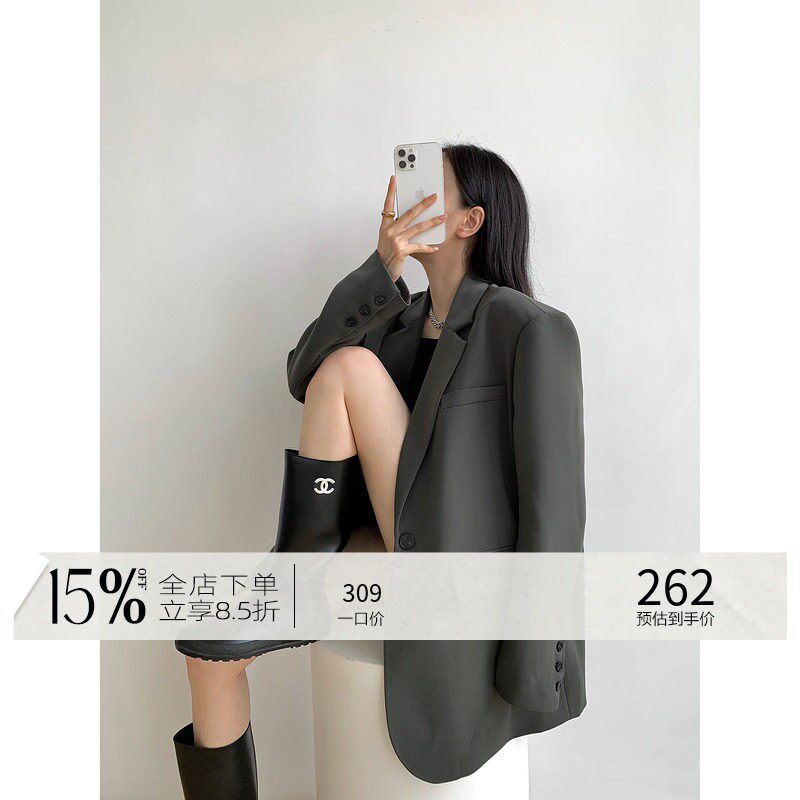 周淼ZHOUMIAO 2025春秋新款高级设计感女士黑色休闲小西装外套女