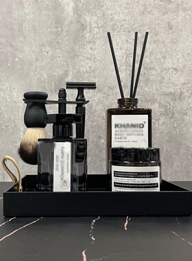 样板房简约衣帽间卫浴柜台面黑色组合摆件简约