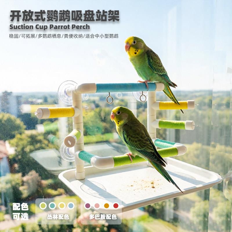 小太阳玄凤小型鹦鹉玻璃幕墙吸盘栖息架小版站架可拆卸粪便收纳盘