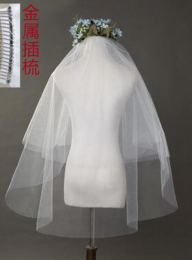 白色新娘蝴蝶结轻头纱领证求婚高级感头饰简约头花发夹卡2024新款