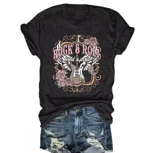 Violin Printed Short Women Top Sleeve shirt