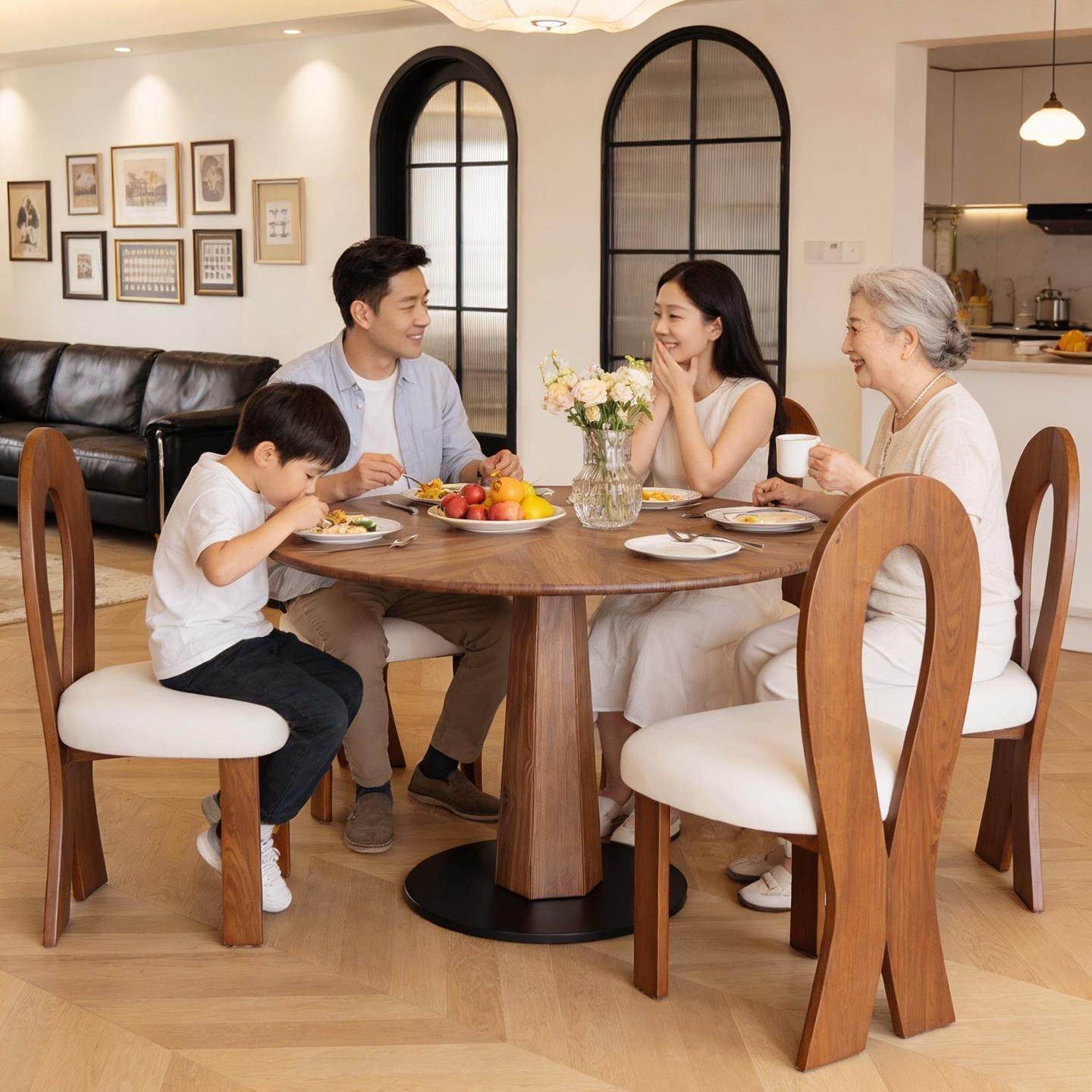 北览中古风实木餐桌北欧小户型实木拼花圆桌家用饭桌简约吃饭餐桌,住宅家具,岩板餐桌,淘宝优惠券,粉丝福利购,淘宝优惠卷