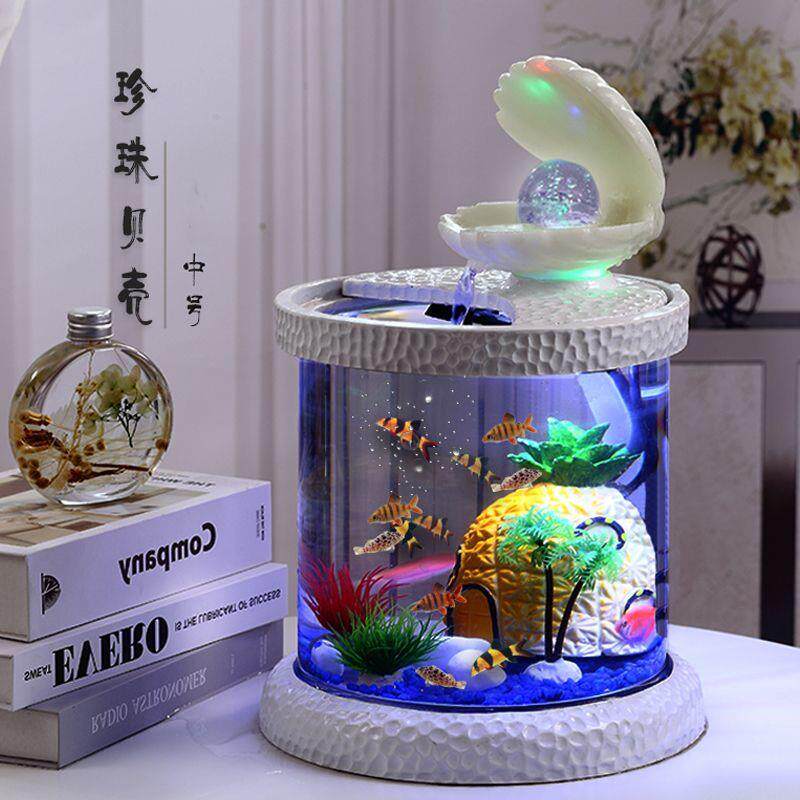 鱼缸客厅新款新款圆形桌面缸金鱼生态水族箱圆形全套景观玻璃鱼缸
