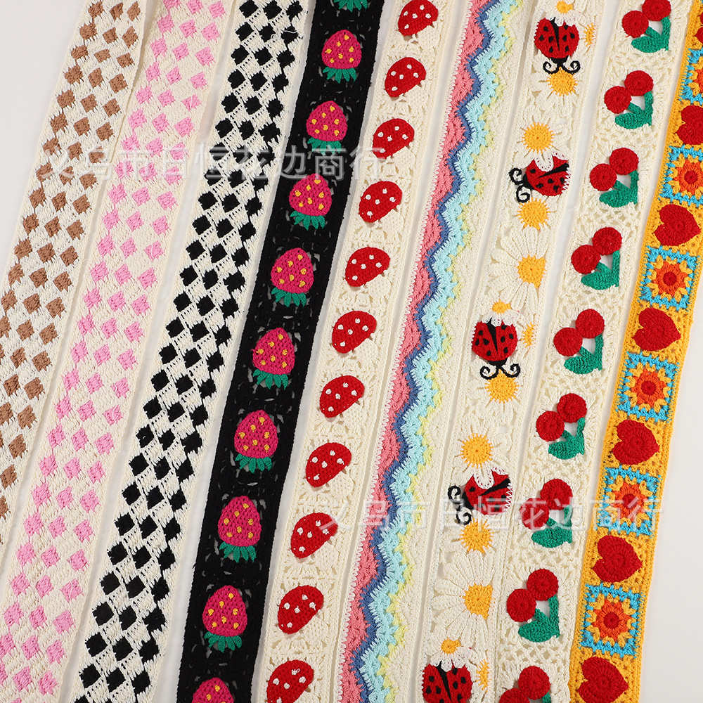 欧美仿手勾彩色棉刺绣水溶花边童装服装辅料头饰箱包装饰现货批发
