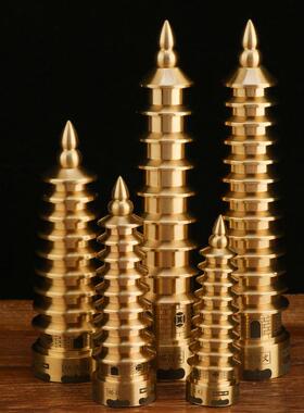 黄铜文昌塔摆件精工九157实铜昌塔办公室书桌顶部开口层心十三文