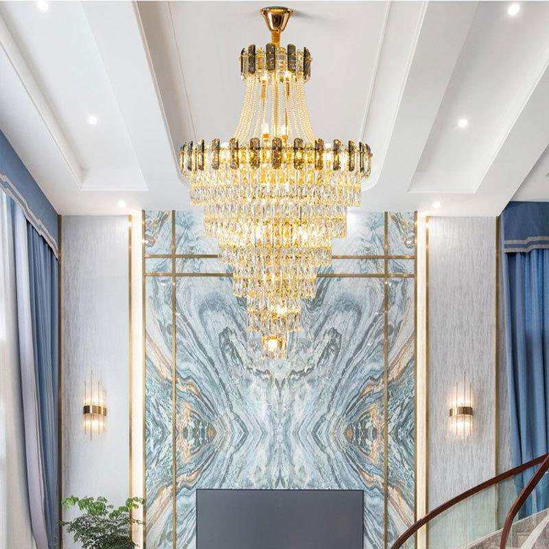 复式楼大吊灯客厅灯简约大气跃层挑空楼中楼后现代水晶楼梯灯轻奢