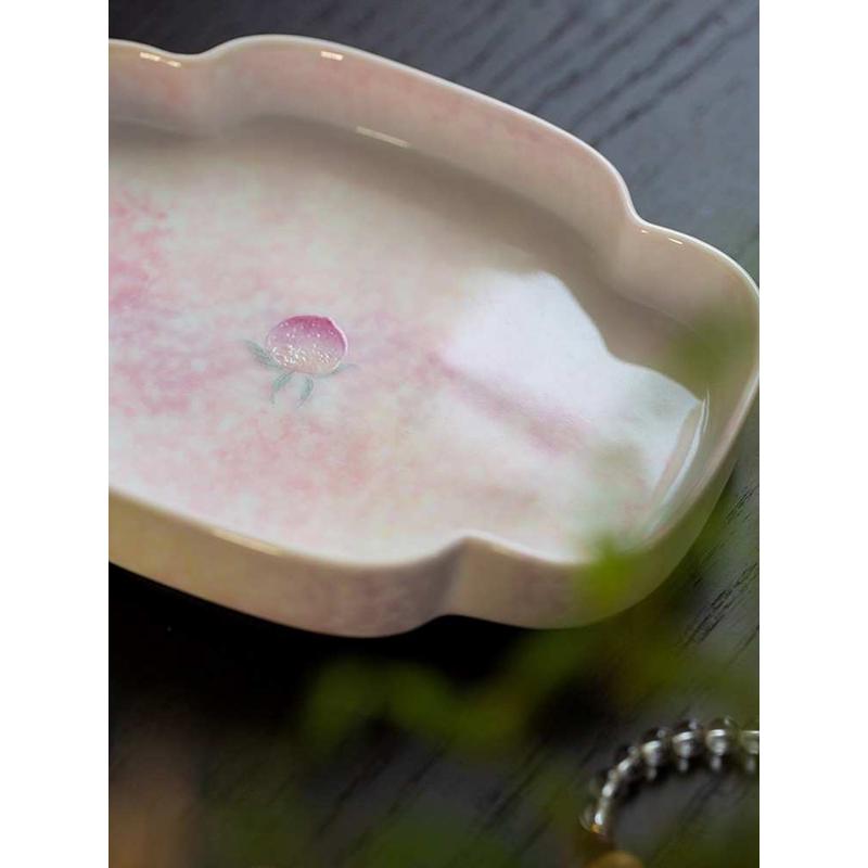 9QXC纯手绘桃粉海棠壶承茶承家用陶瓷干泡台盖碗托功夫茶具隔热养