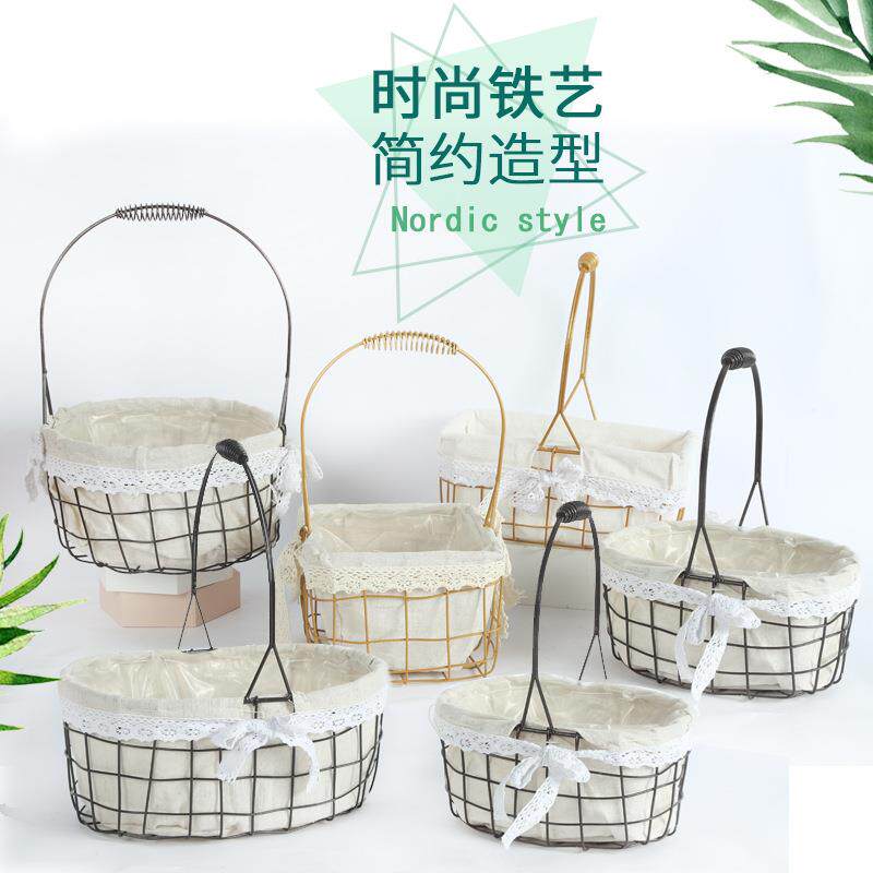 金属金色婚礼宝宝满月周岁伴手礼盒喜糖盒布艺花篮子喜铺礼品盒定