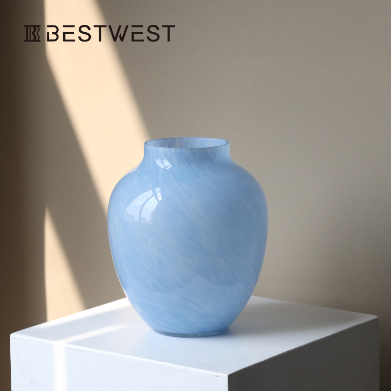 西博客厅家居样板房插花克莱因水培创意简约蓝色装饰品花瓶玻璃
