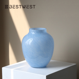 摆件中古高级桌面花瓶几好看感客厅插花玻璃bestwest装饰法式蓝色