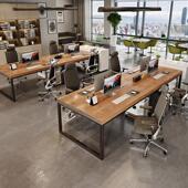 工业风 职员桌员工电脑桌组合 实木四六人位办公室长桌子屏风工位