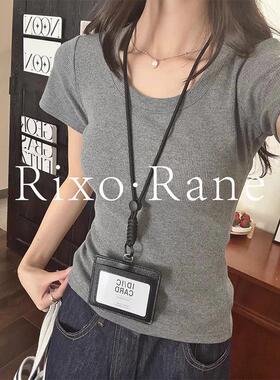 法国Rixo Rane 尽显美感法式U领短袖正肩T恤百搭修身显瘦上衣女