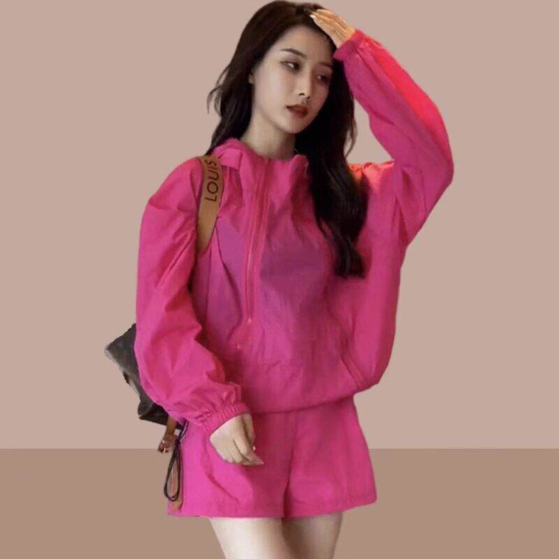 SUPDORX休闲运动服套装女2025夏新款防晒衣短裤时尚两件套小个子