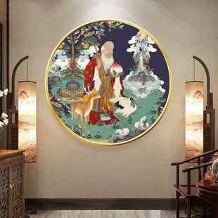 藏式和谐四瑞挂画客厅吉祥八宝图南极仙翁寿星公长寿老人装饰壁画