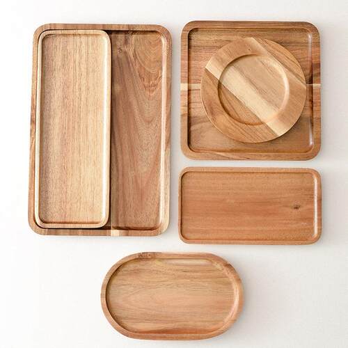 Coffee Bread Tray Rectangular Wood Platter Breakfast Serving