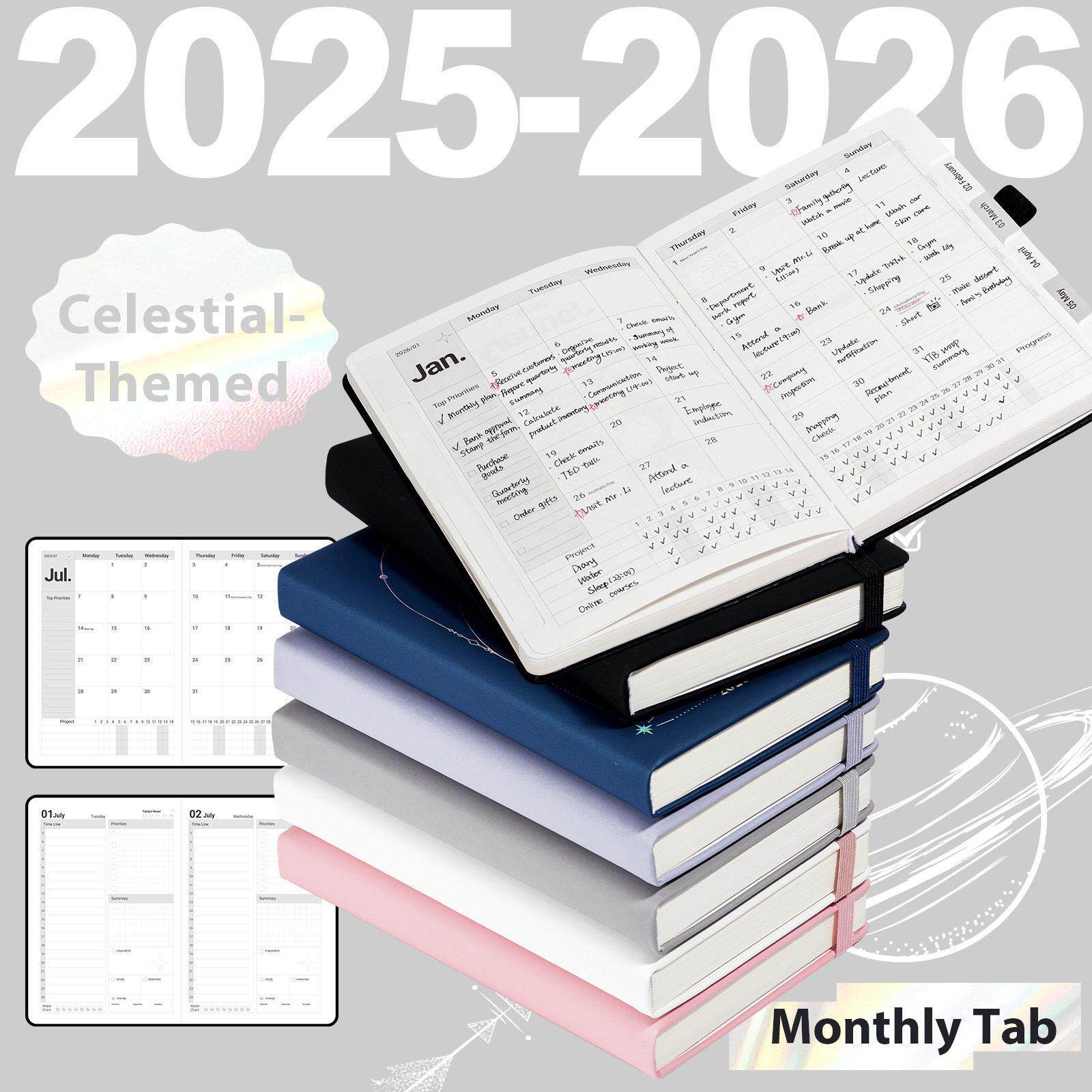 2025-2026年历本绑带英文日程本计画本笔记本子超厚日记本手账本
