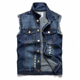 S 92999 Ripped slim denim biker vest 破洞修身牛仔机车马甲
