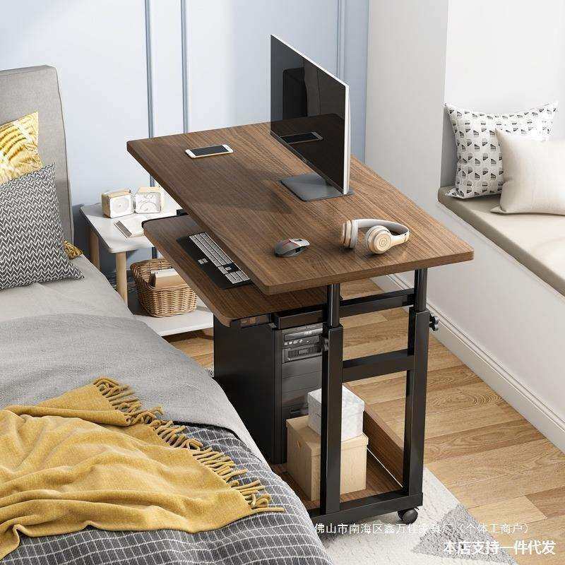 家用直播桌子主播用活动电脑台式桌移动桌子带轮小型床边桌可升降