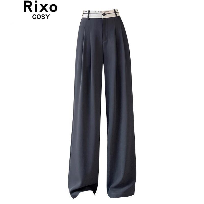 Rixo Cosy设计感灰色垂感直筒西装裤女新款压皱百搭字母休闲长裤