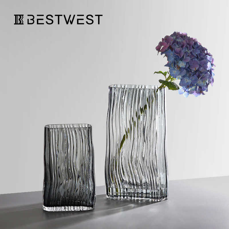 博西家居 北欧冷灰色透明竖纹水培玻璃花瓶家居客厅装饰花器,家居饰品,花瓶,淘宝优惠券,粉丝福利购,淘宝优惠卷