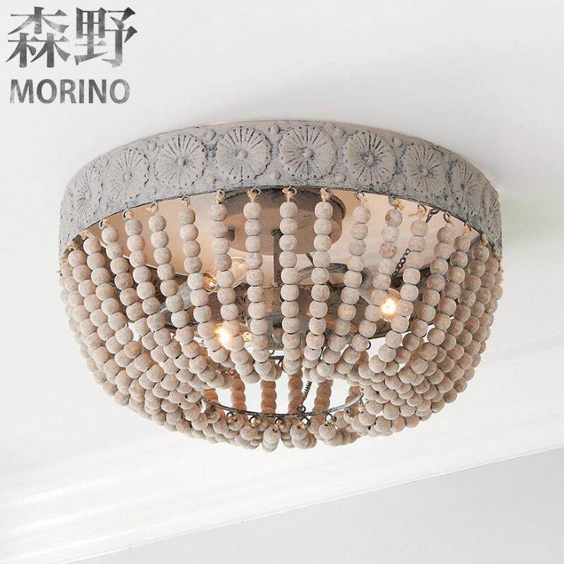 森野照明 美式乡村木头灯客厅卧室别墅民宿阳台创意法式木头吊灯