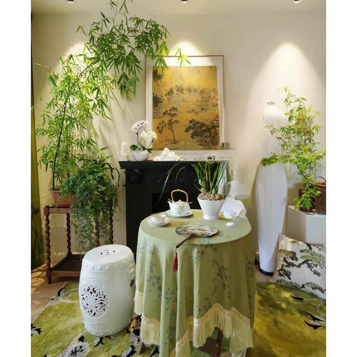 新流中文JYA式竹子图案古典雅致桌艺复古苏艺台布边几布餐桌布布