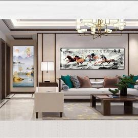 八骏图挂画新中式客厅沙发背景墙装饰画马到成功办公室山水晶瓷画