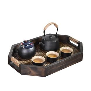 泰古牛牛实木托盘藤编日式 托盘 复古茶盘中式 家用茶杯茶托盘泰式