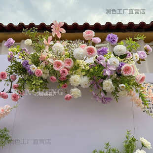 新款仿真花森系粉紫地排花排千代兰婚庆背景装饰布置路引花订婚宴